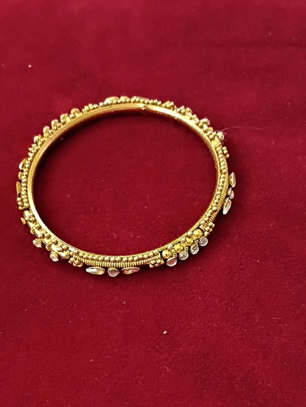 Gold Decorative Women's Bangle Bracelet with Beaded Accents